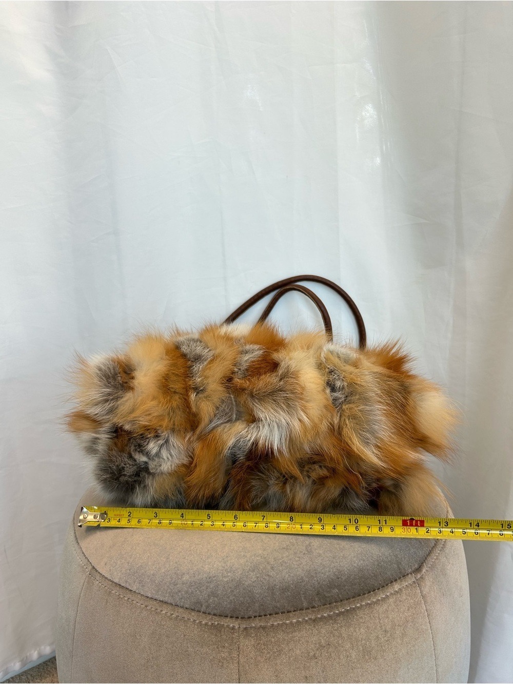Fox Fur Tote in Brown Cream and Gray real fur shoulder bag - Picture 6 of 14